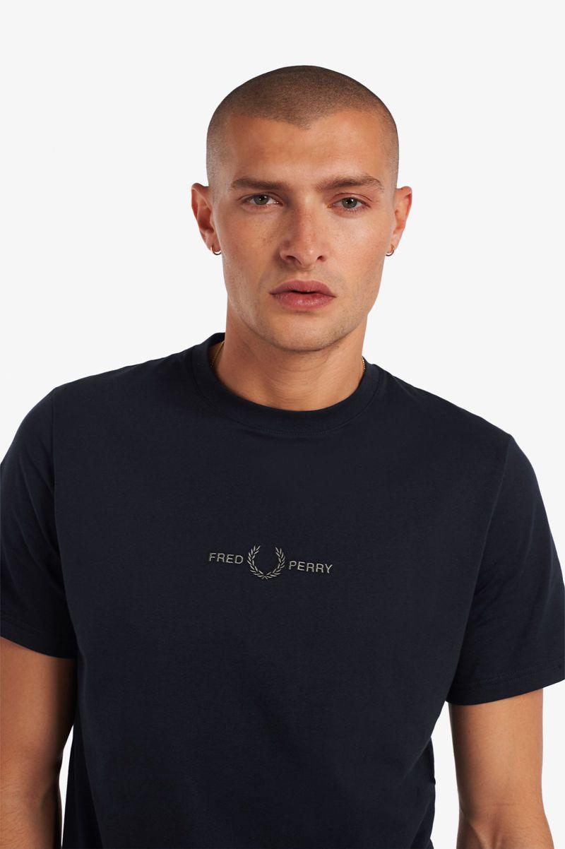 Navy Fred Perry Embroidered Men's T Shirts | PH 1653QMAZ